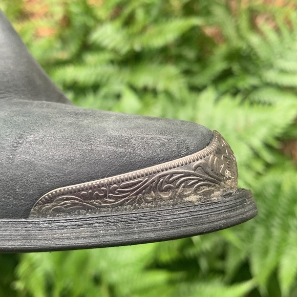 Jeffrey Campbell, Leather 3” Heel boot charcoal gray silver Western accents 6.5 - Picture 3 of 7